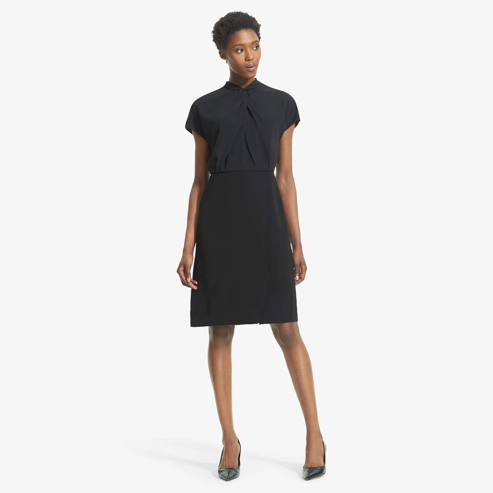 MM.LaFleur Adelaide Crepe Mini Dress Twist Neck Cap Sleeve Knee Length Black 6